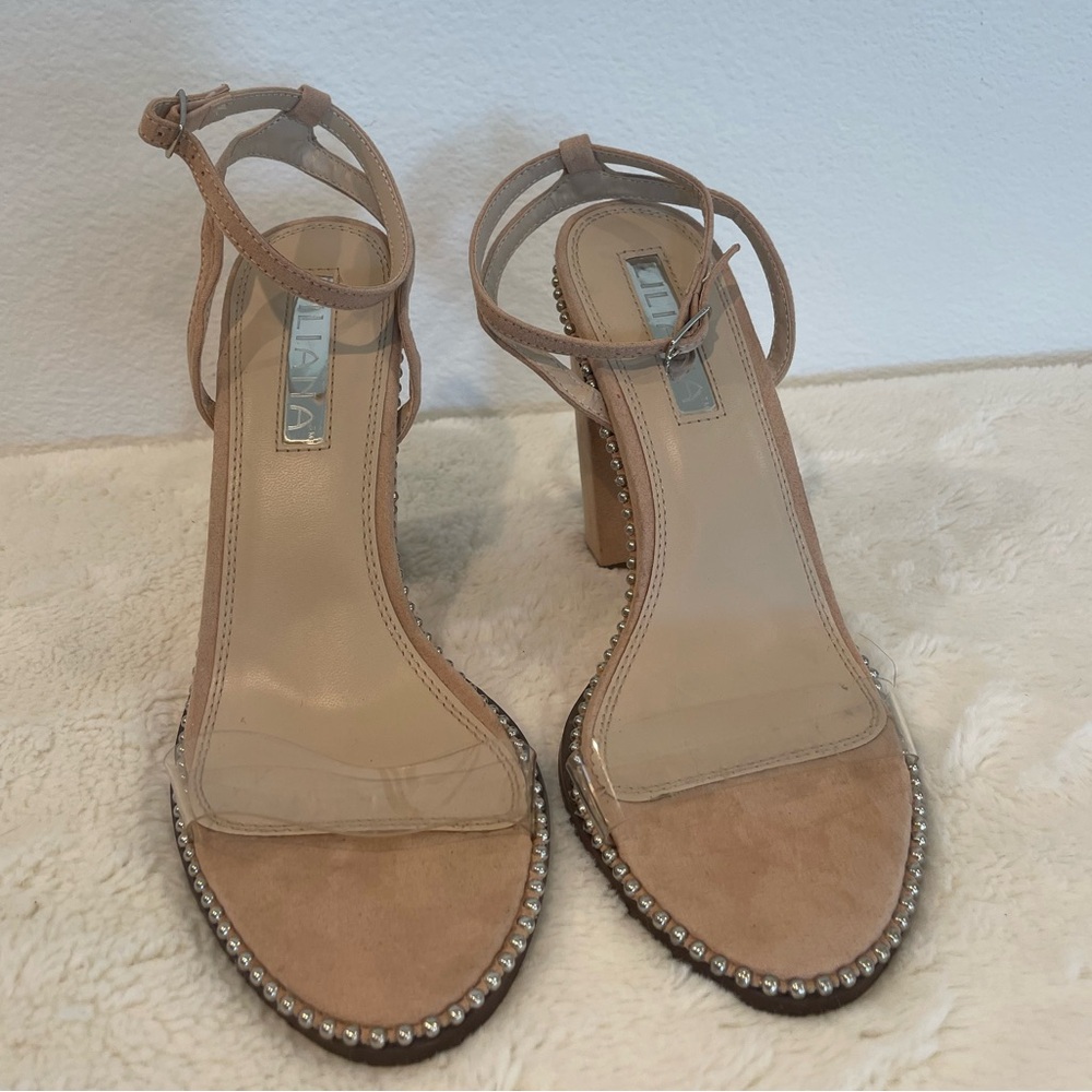 8.5 Nude Beaded heel with clear strap